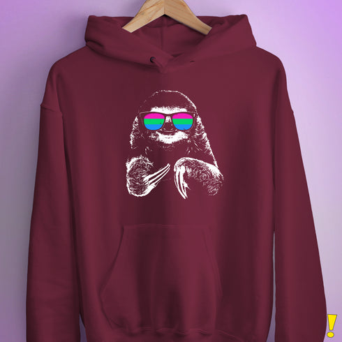 Pride Sloth Polysexual Flag Sunglasses Hoodie - Maroon